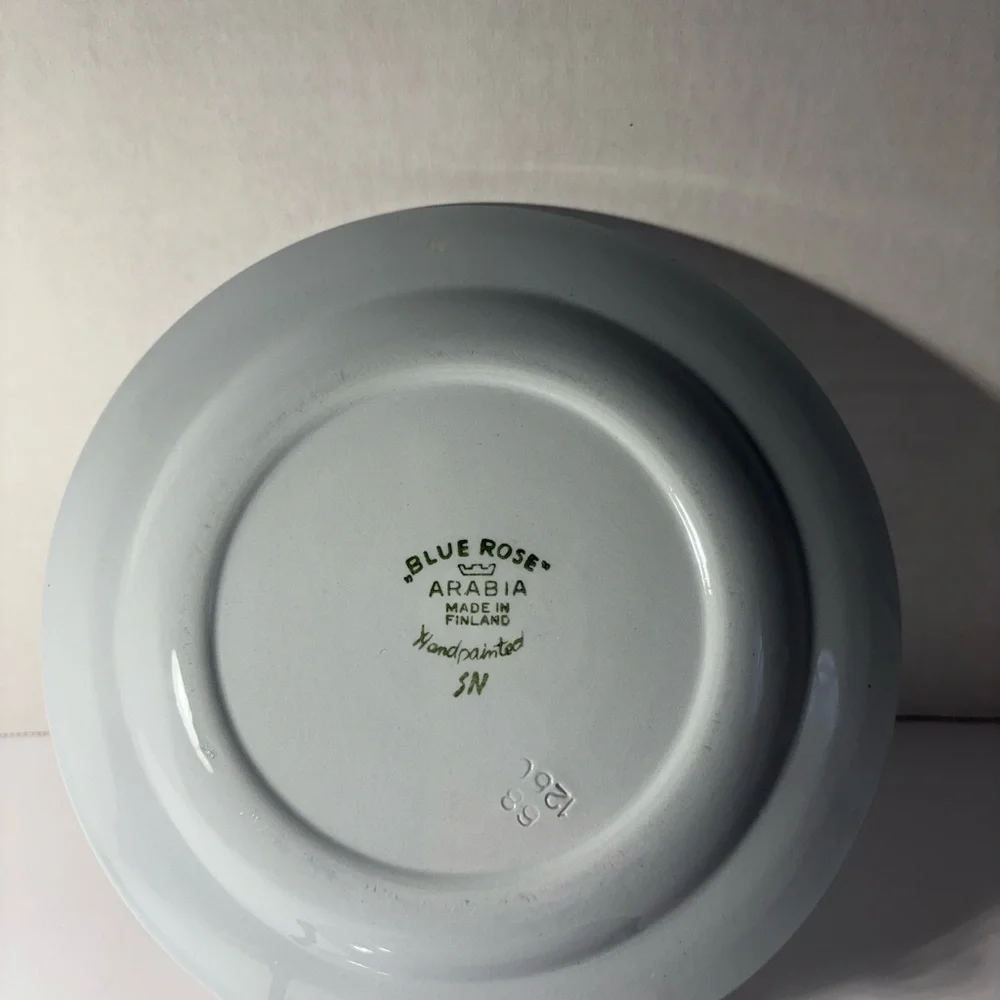 Blue Rose Lunch Dessert Plates Hand Painted Blue White 7 5/8” Arabia Of Finland